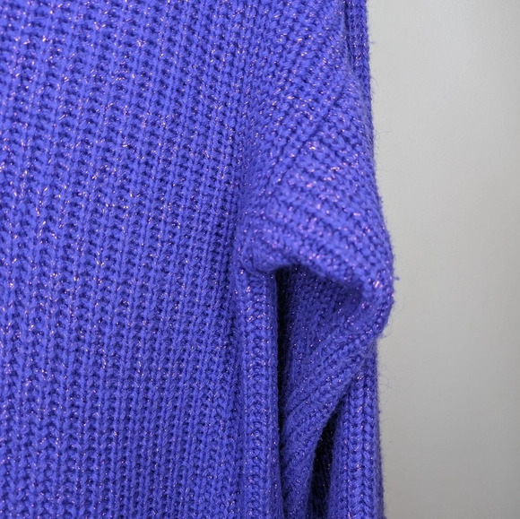 Vintage Maurada XL Purple & Sparkle Knit V  Neck Shoulder Pad Sweater Top - Picture 5 of 9